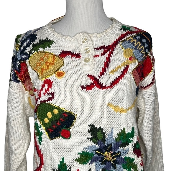 Crystal Kobe Retro Christmas Hand Knit Sweater Size M NWT Poinsettia Chunky - Picture 5 of 14